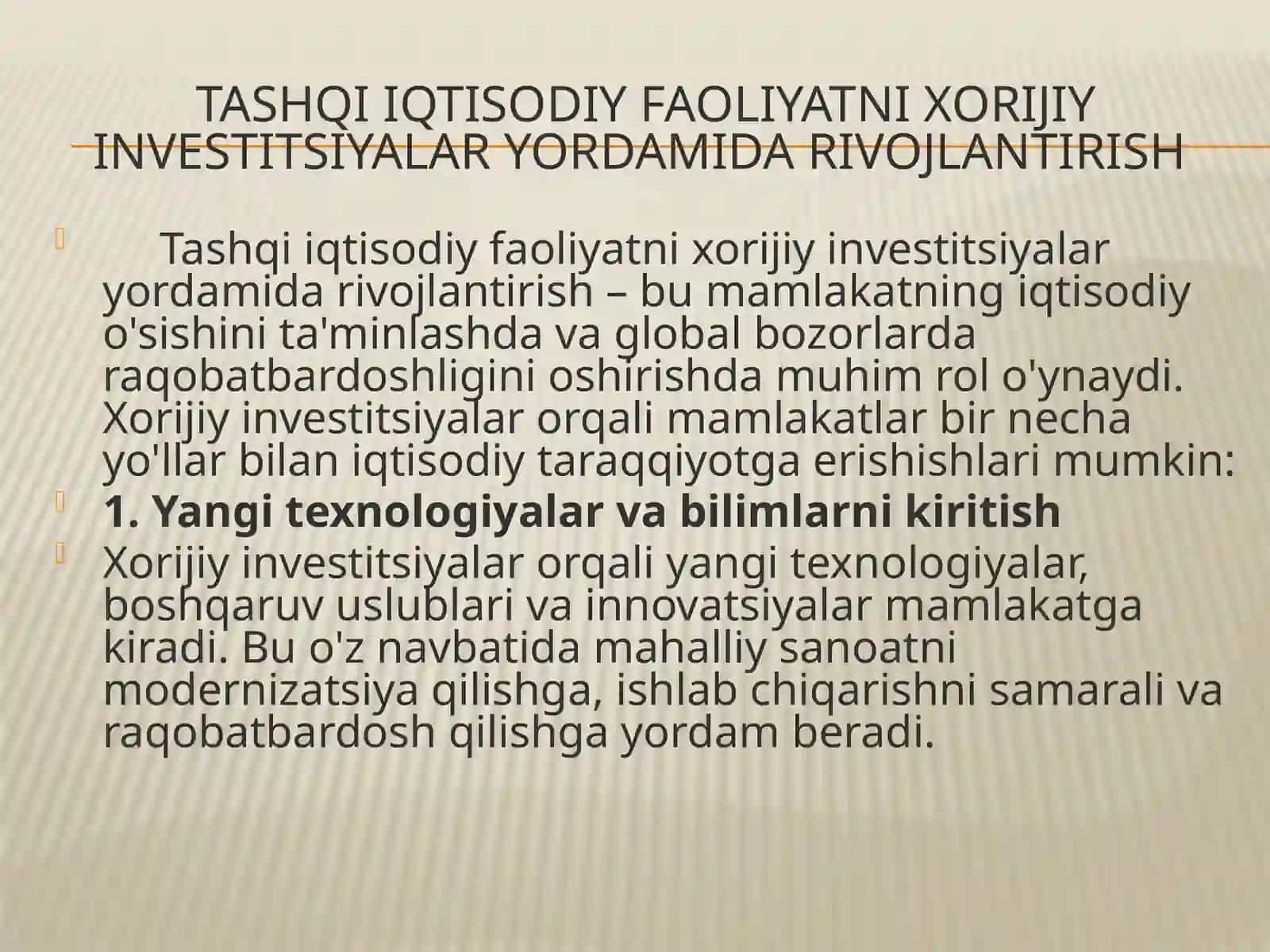 Tashqiiqtisodiy faoliyatni xorijiy investitsiyalarni rivojlantirish masalalari 3