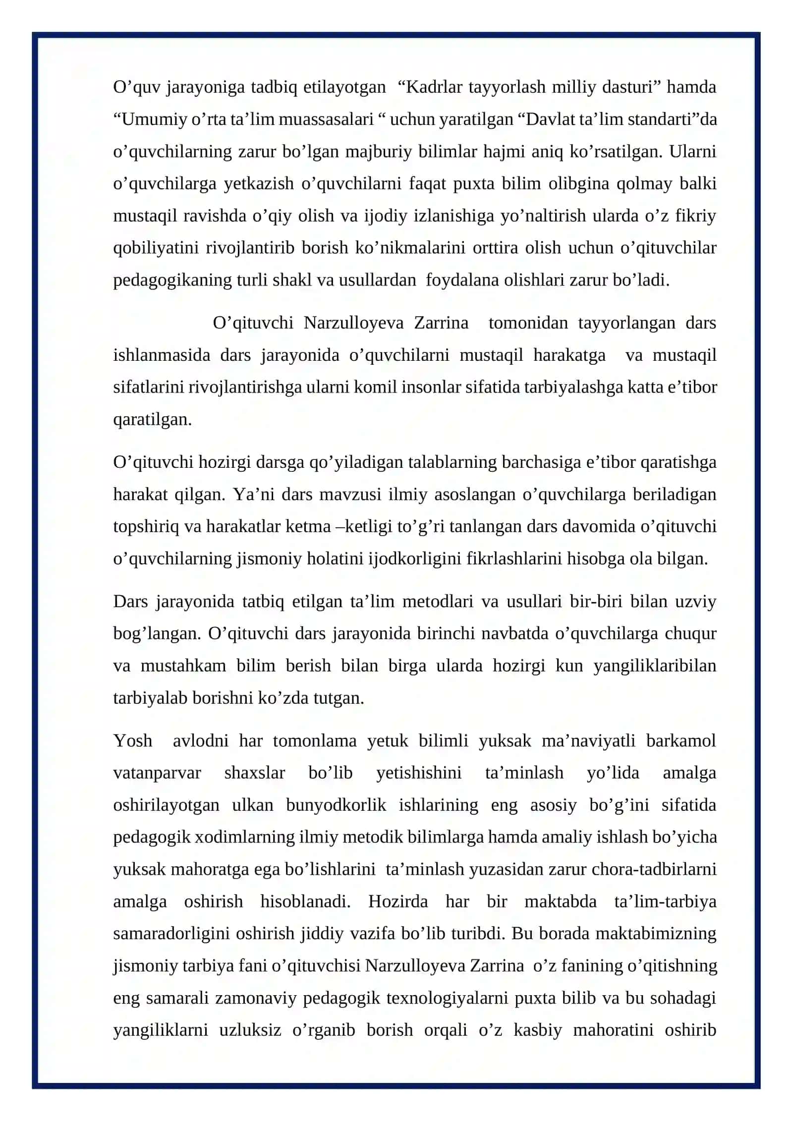 10-sinf Jismoniy tarbiya fanidan (Qizlar uchun) ochiq dars ishlanma. Gimanastika 3