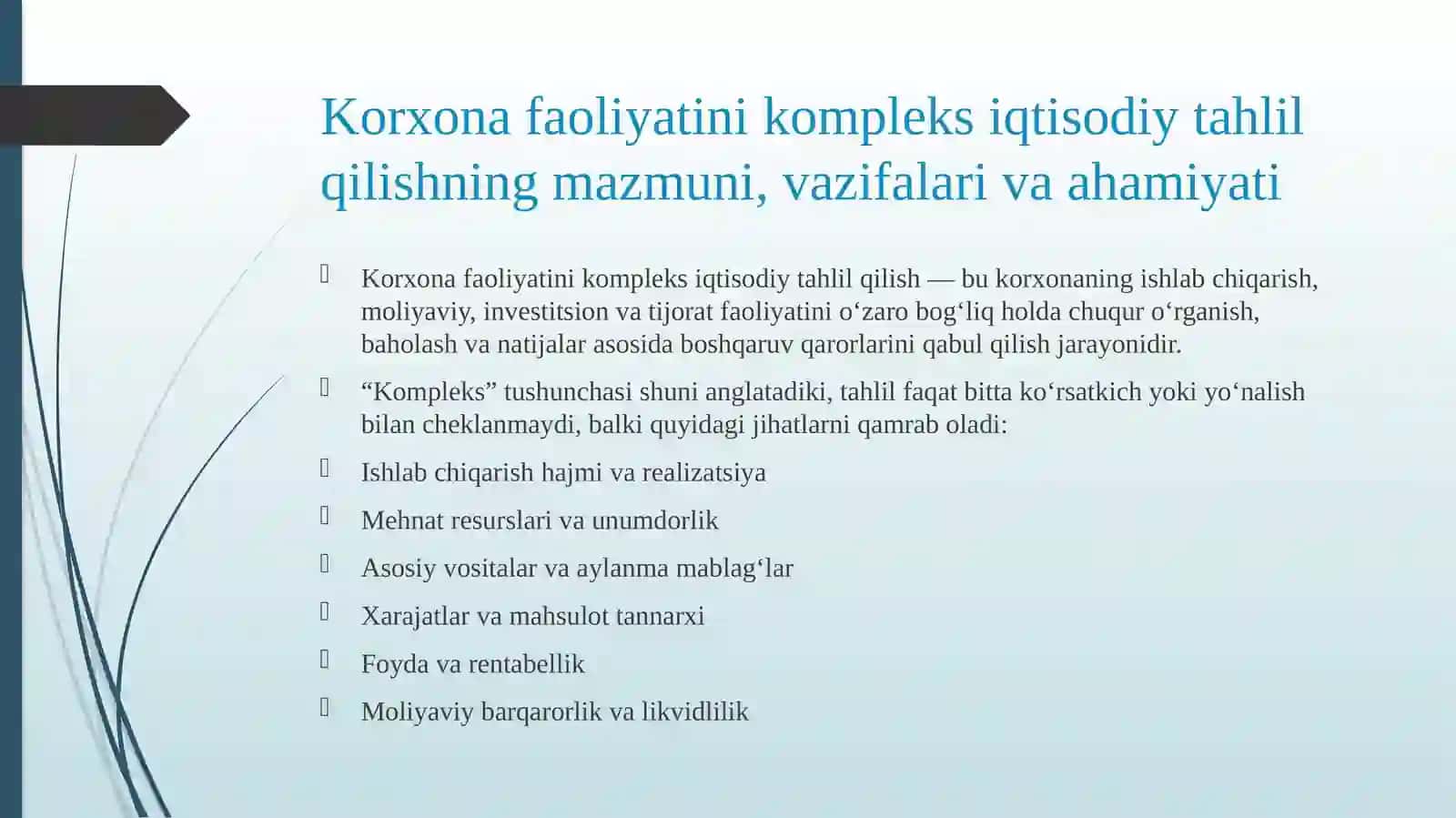 Korxona faoliyatini kompleks iqtisodiy tahlil qilish 3