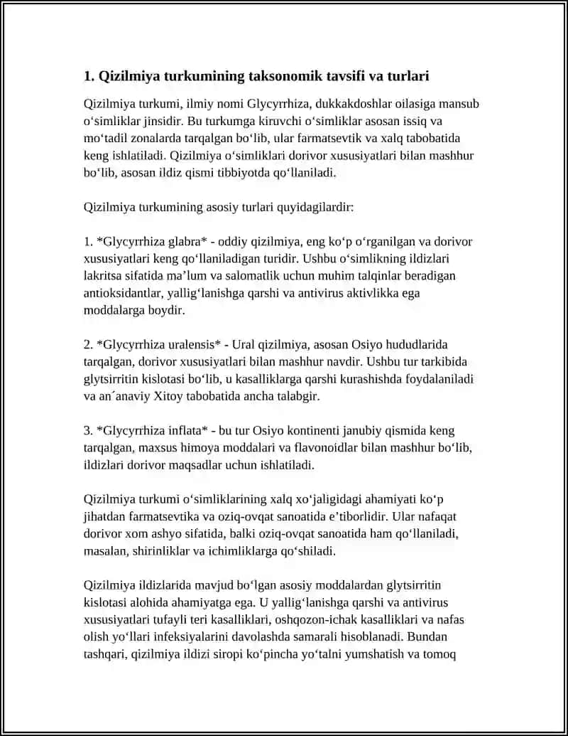 QIZILMIYA TURKUMI DORIVOR O‘SIMLIKARINING XALQ XO‘JALIGIDAGI AHAMIYATI 3