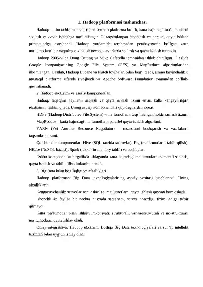 Hadoop platformasi tushunchasi 3