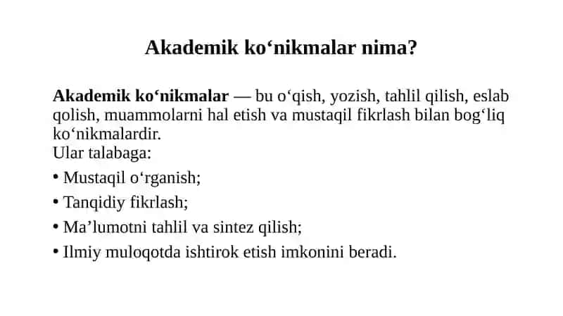 Akademik ko‘nikmalarni shakllantirish va o‘z-o‘zini boshqarish 3