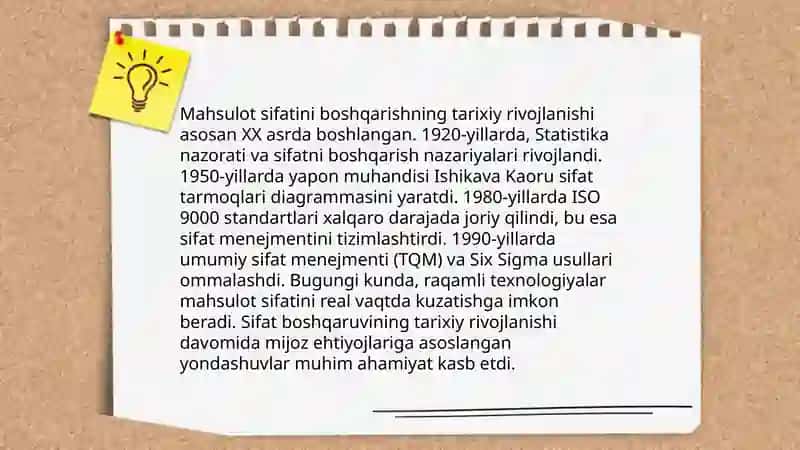 Mahsulot sifatni boshqarish haqida tushunchalarning rivojlanish tarixi 3
