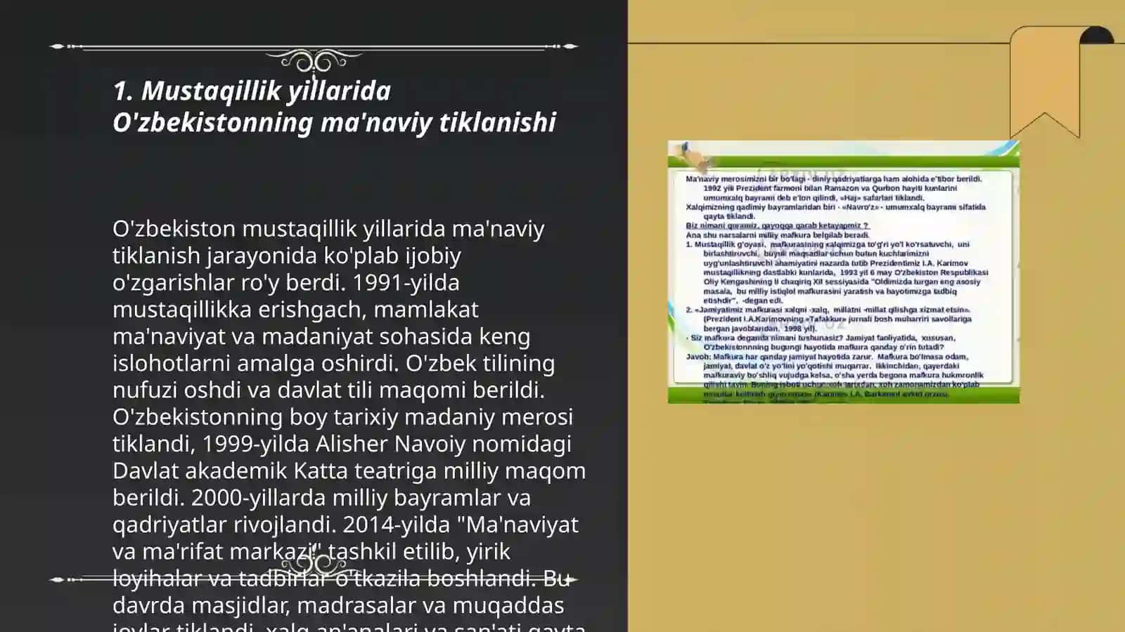 Mustaqillik yillarida O'zbekistondagi ma'naviy va madaniy taraqqiyot 3