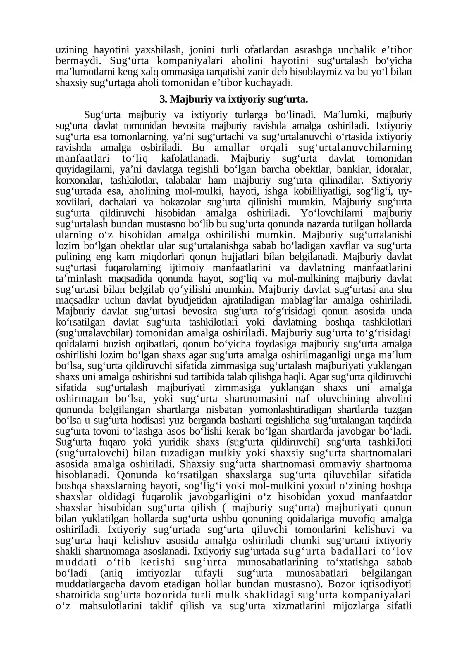 Sug‘urta ishining klassifikatsiyasi. Javobgarlik sug‘urtasi 3