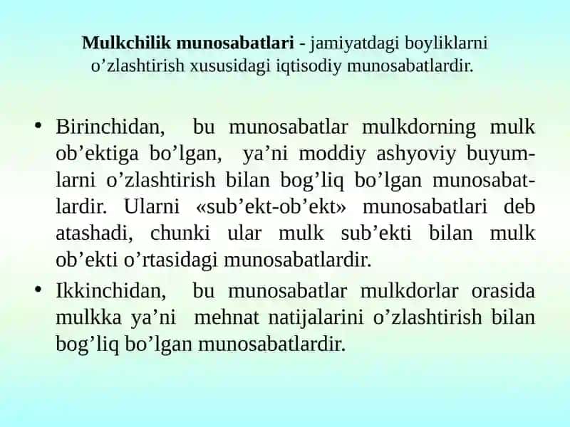 Mulkchilik masalasini hal qilish bozorni vujudga keltirishga qaratilgan butun tadbirlar tizimi 3