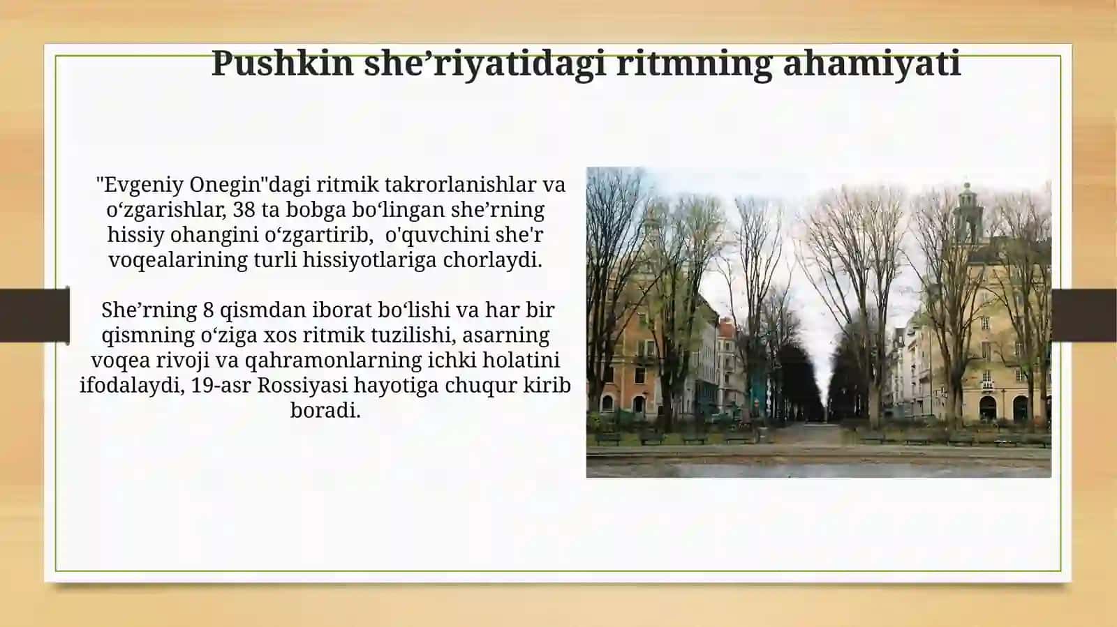 Pushkinning "Yevgeniy Onegin" sheʼriy romanidagi ritmning oʻrni 3