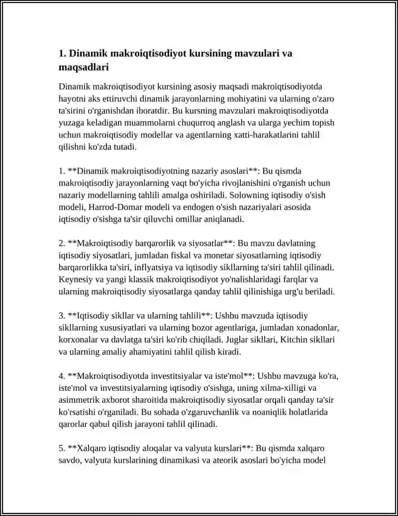 DINAMIK MAKROIQTISODIYOTNING KURSI, OBEKTI VA MAKROIQTISODIY AGENTLARI 3