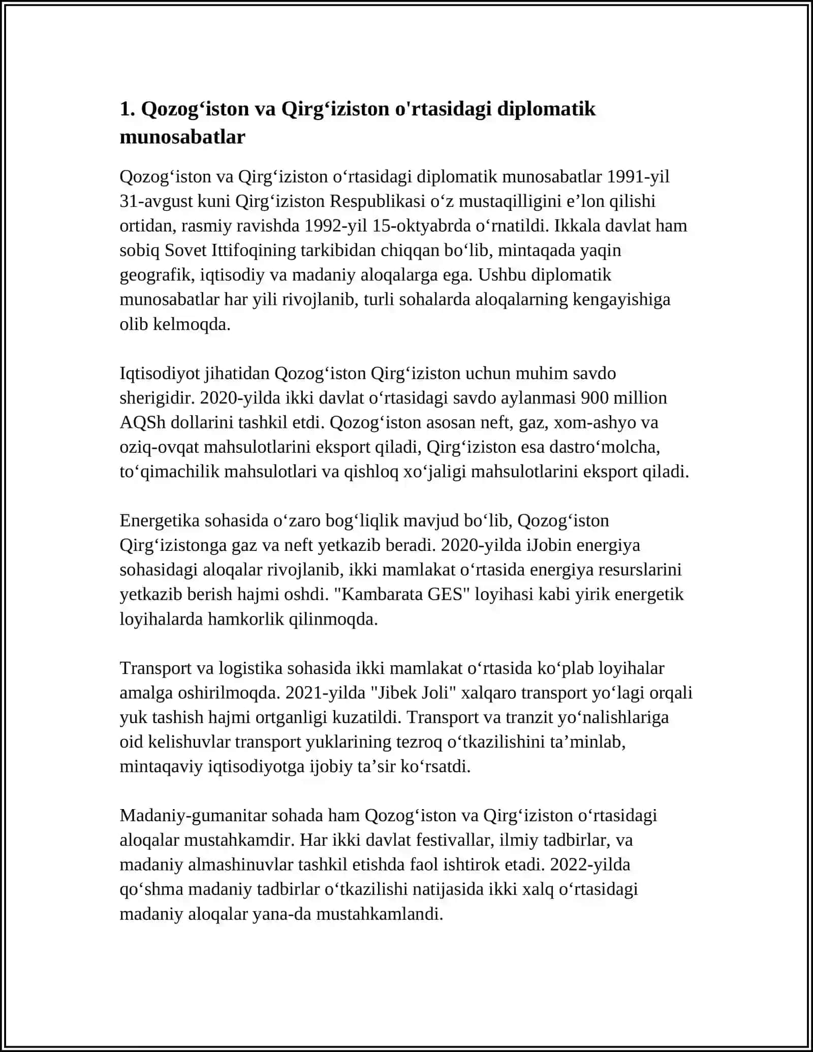 Qozog‘iston va Qirg‘iziston o'rtasidagi diplomatik munosabatlar 3