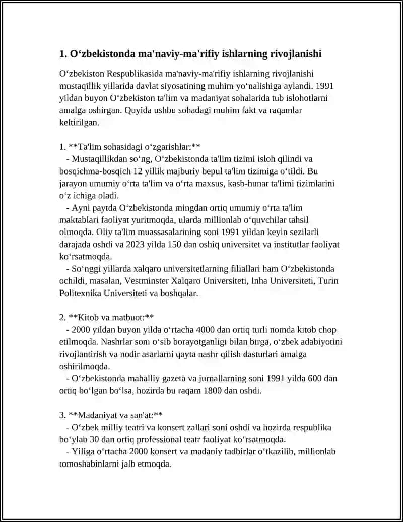 O‘Z-N RES PREZIDENTI YIG‘ILISHIDAGI MA‘NAVIY-MA‘RIFIY ISHLAR MAVZUSIDA MUSTAQIL ISH 3