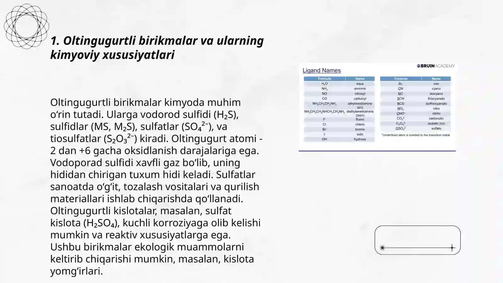 Oltingugurtli birikmalar va ularga oxshashlar sinfi minerallarini aniqlash va organish 3