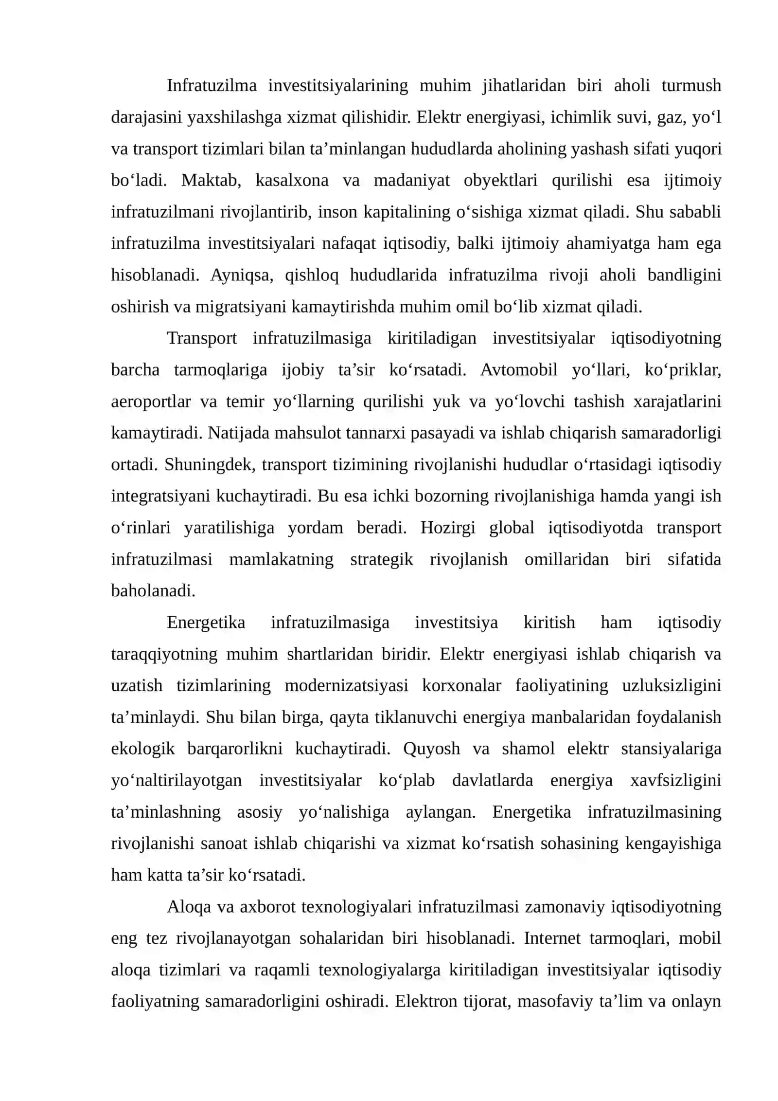 Infratuzilma investitsiyalari va ularning rentabelligi 3
