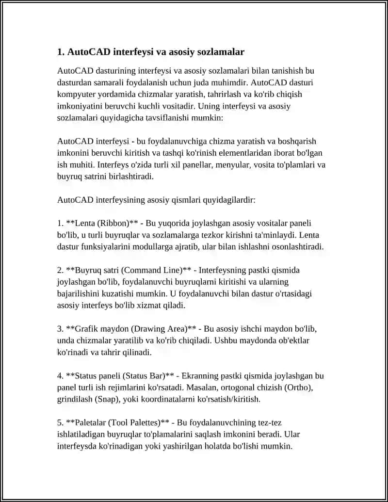 AUTOCAD DASTURIDA BERILGAN MUHANDISLIK ISHINING GRAFIK MODELLARINI YARATISH 3