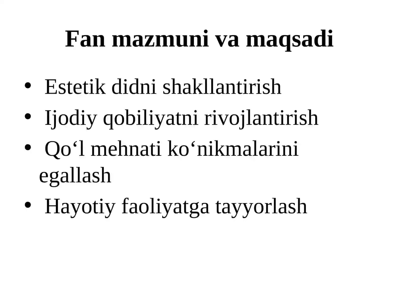 Tasviriy faoliyat va mehnatga o‘rgatish texnologiyasi faniining umumiy masalalari 3