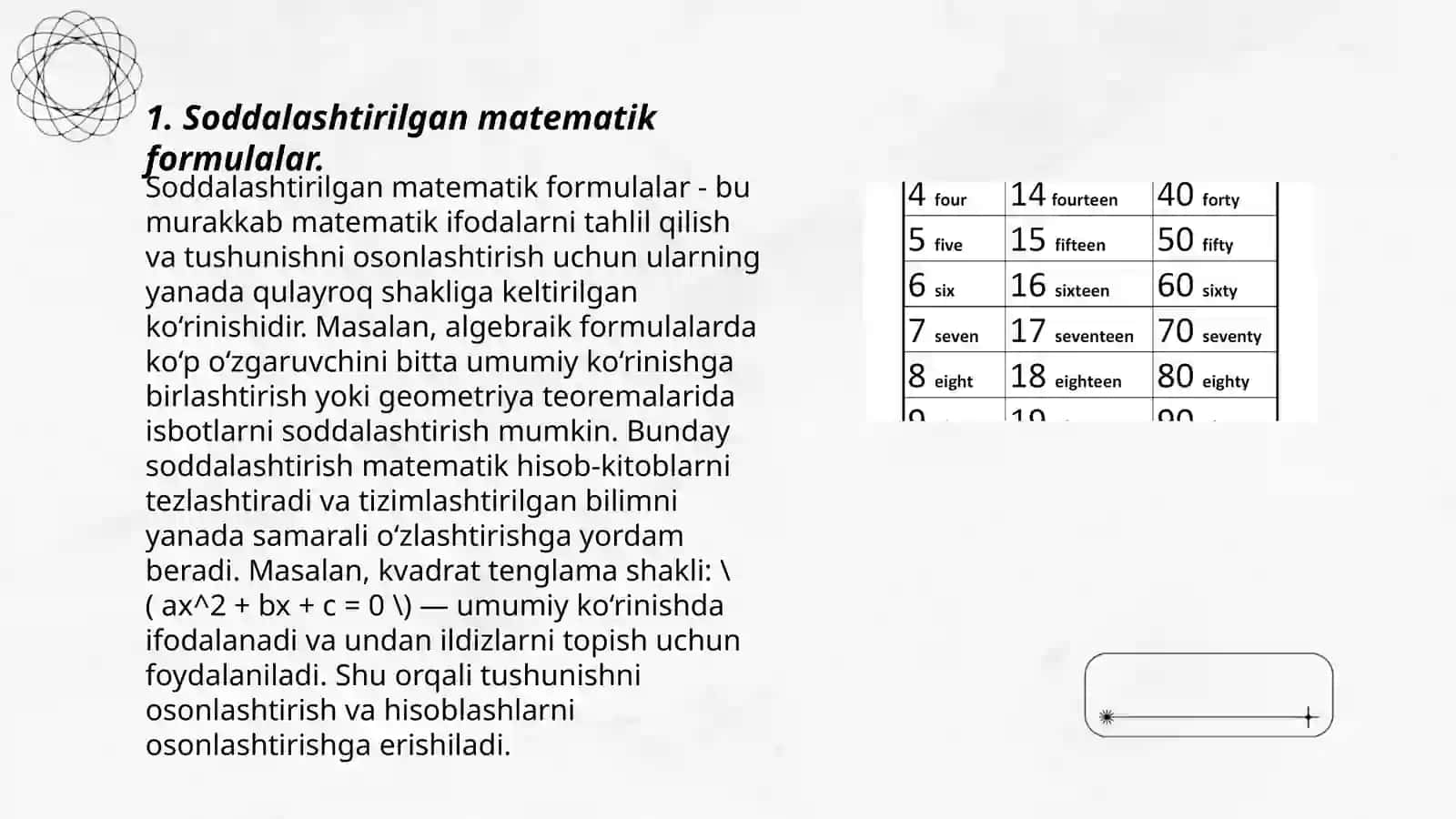 Soddalashtirilgan matematik formulalar 3