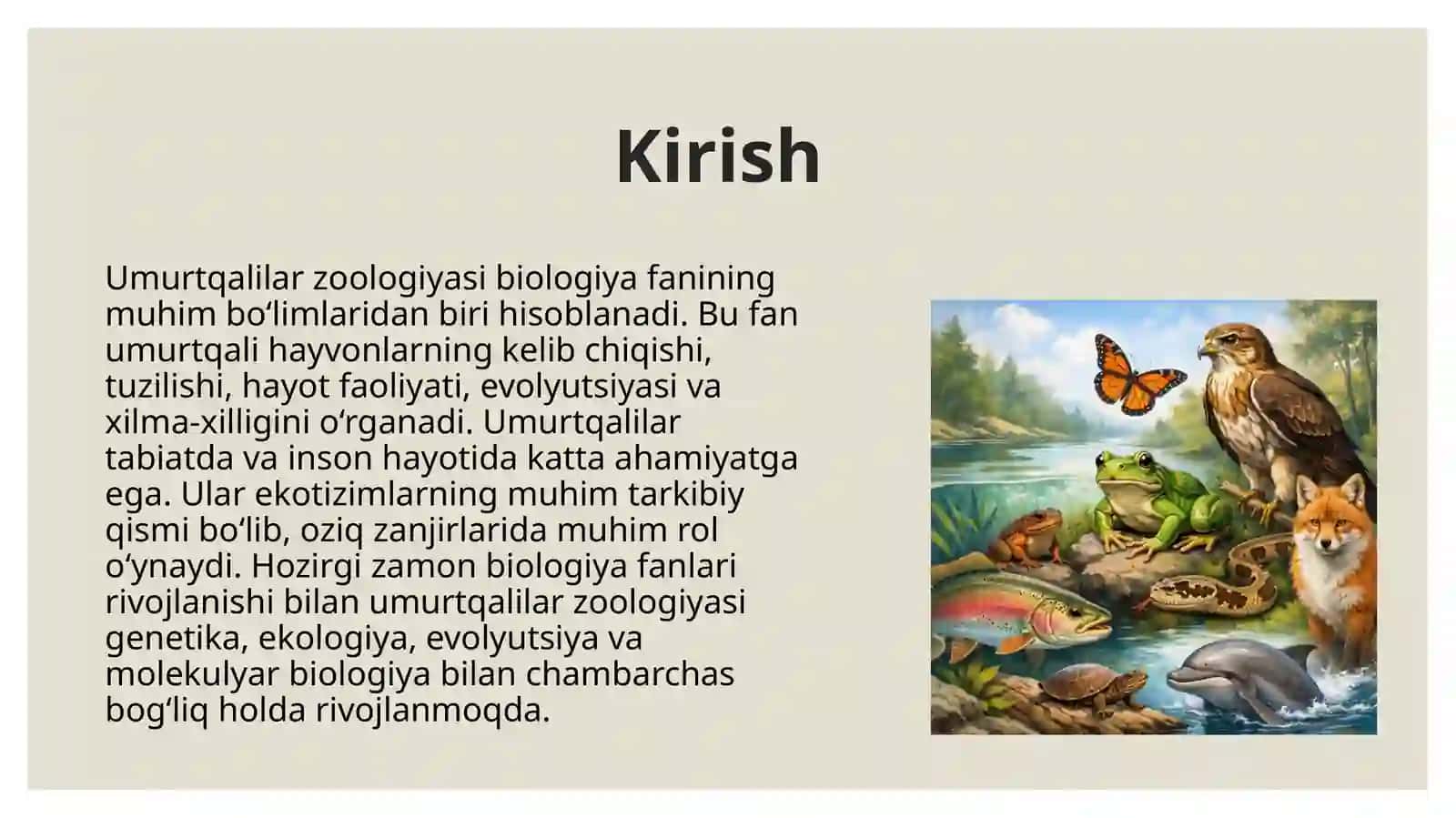 Umurtqalilar zoologiyasining hozirgi zamon biologik fanlar orasida tutgan o'rni. Xordalilar tipi. 3