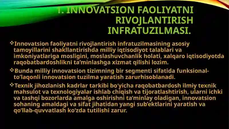 Innovatsion faoliyatni rivojlantirish infratuzilmasi 3