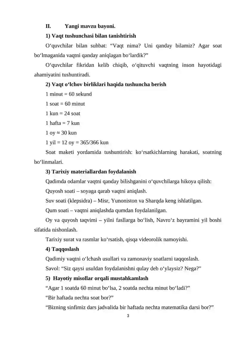 4-SINFLARDA VAQT O’LCHOV BIRLIKLARINI O’RGATISHDA TARIXIY MATERIALLARDAN FOYDALANISH METODIKASI.docx 3