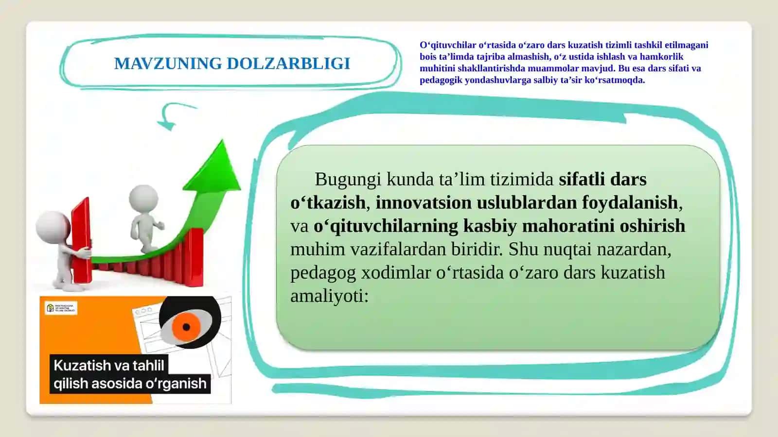 Pedagog xodimlar o'rtasida o'zaro dars kuzatish an'anasini shakllantirish 3