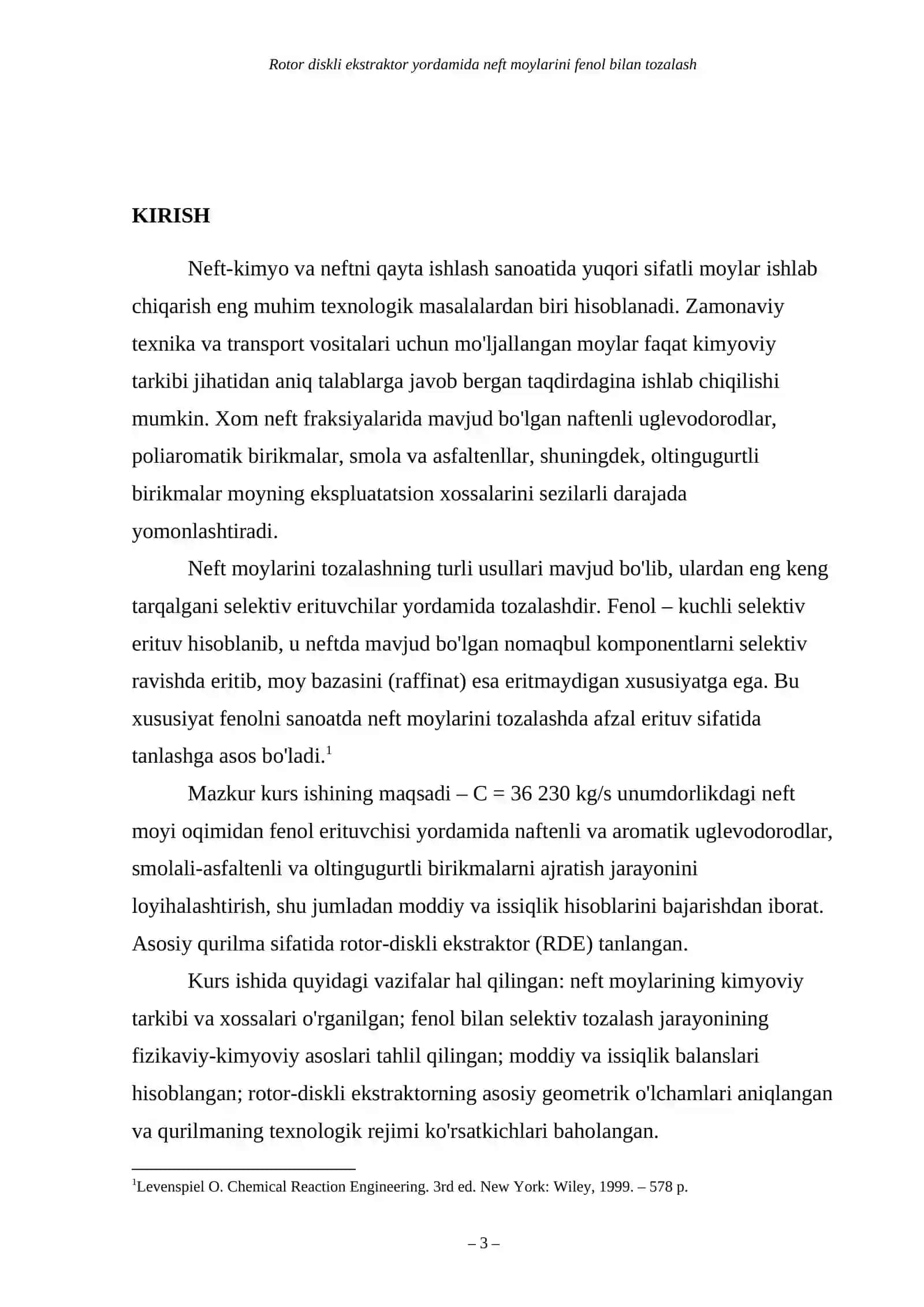 Rotor Diskli Ekstraktor yordamida neft moylarini fenol bilan tozalash 3