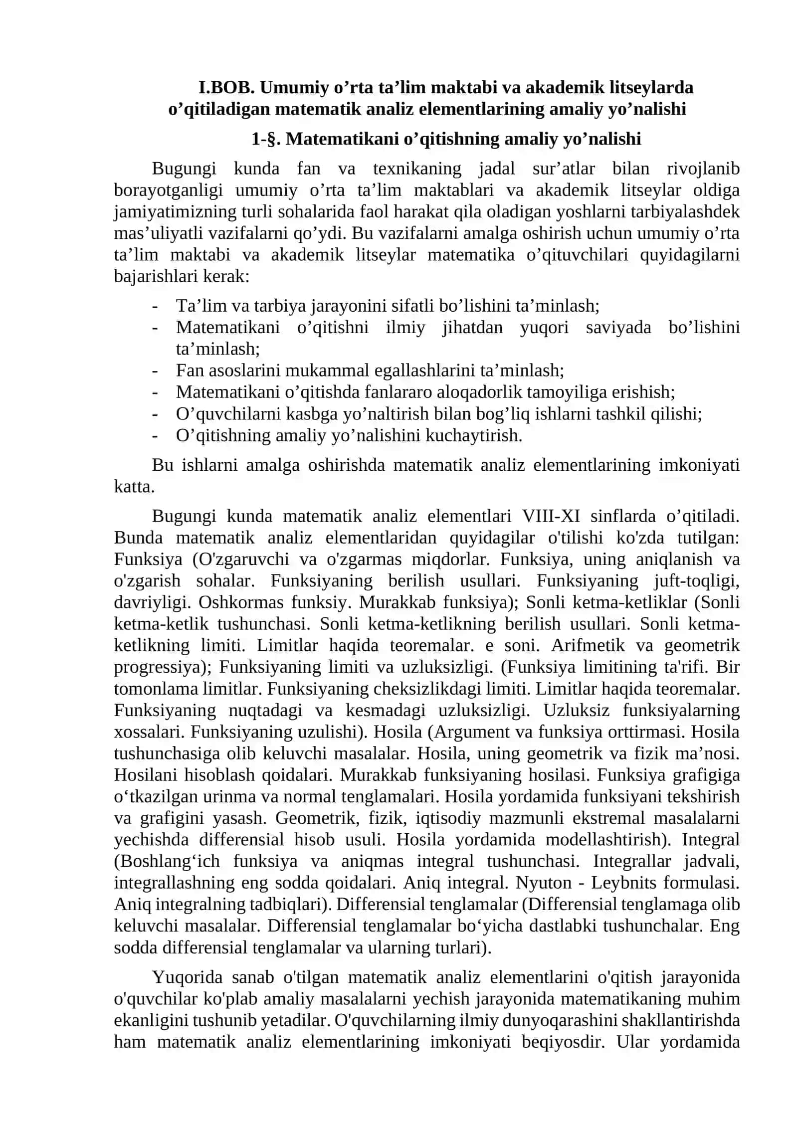 Matematik analiz elementlarining amaliy yo'nalishi 3