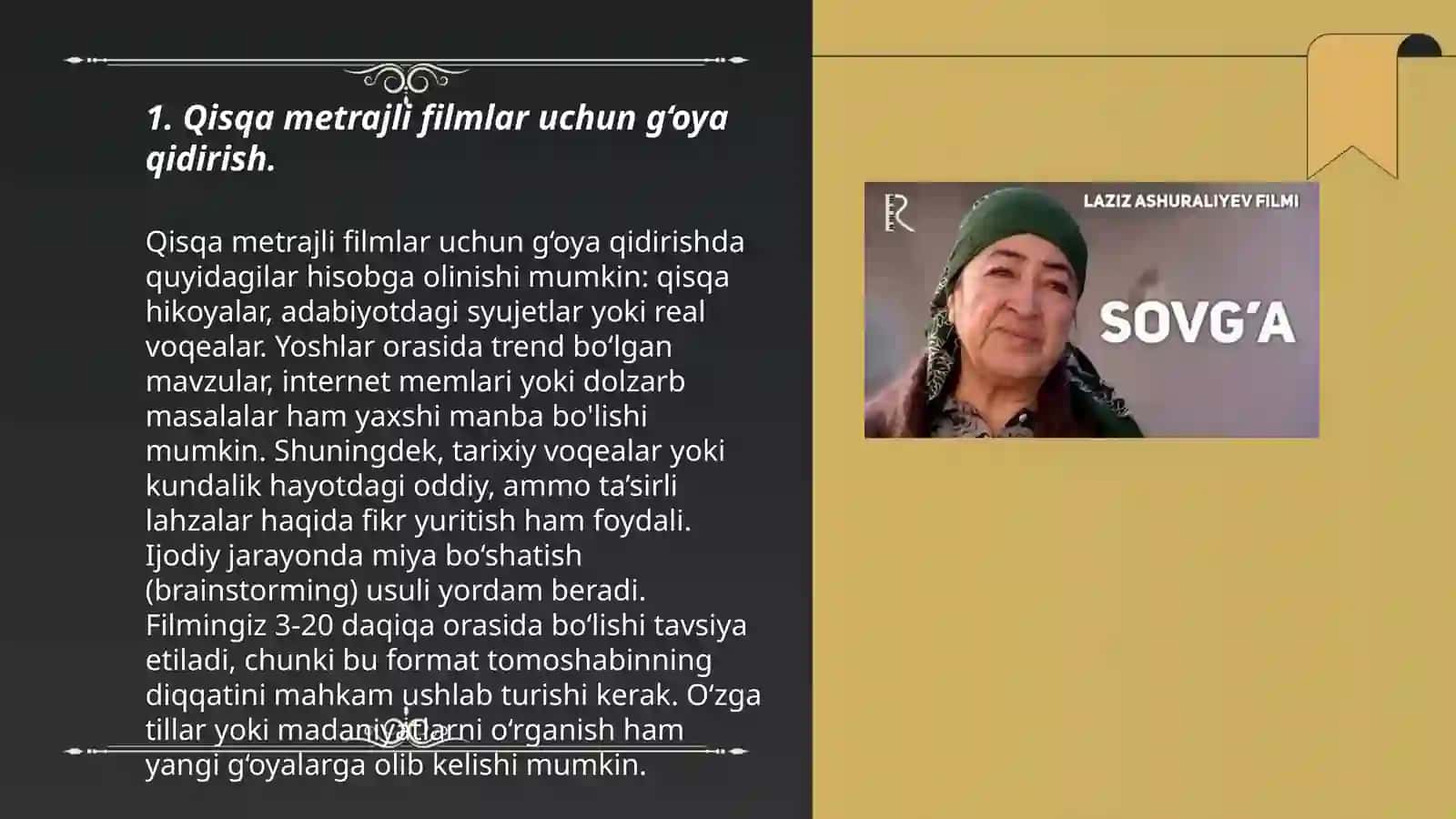 Qisqa metrajli vizual media mahsulotlarni yaratish 3