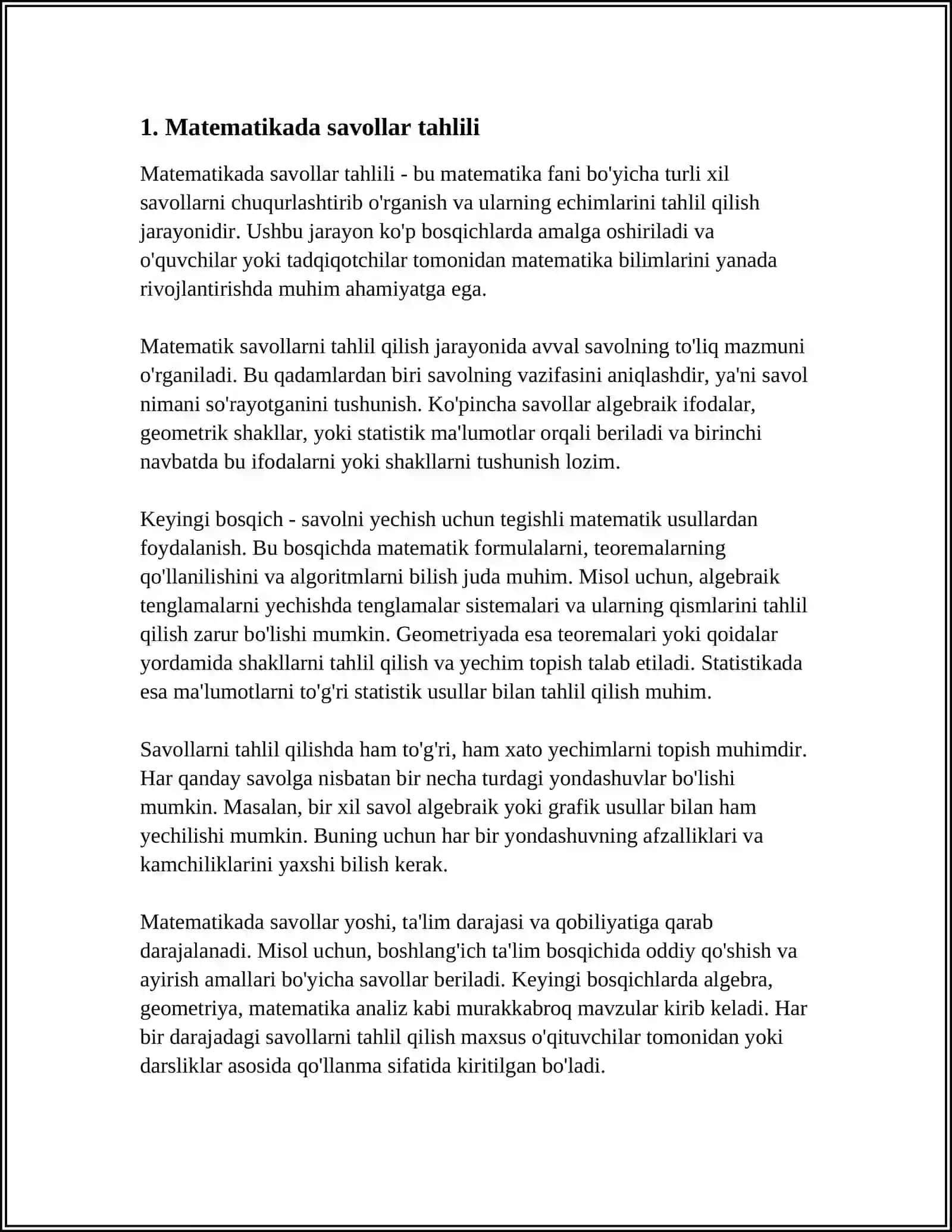 Matematikada savollar tahlili 3