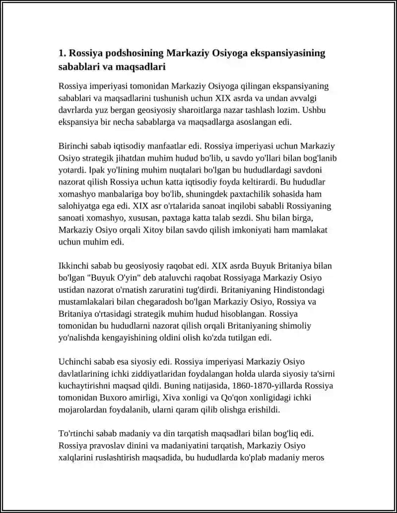 PODSHO ROSSIYASINING OʻRTA OSIYOGA EKISPENSIYASI VA TURKISTON GENERALGUBERNATORLIGINING TASHKIL TOPISHI 3