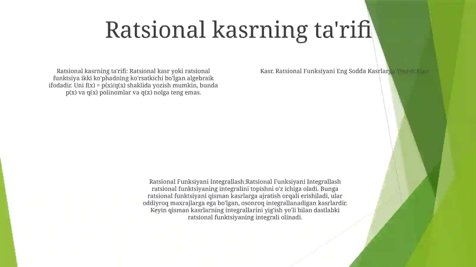Kasr. Ratsional Funksiyani Eng Sodda Kasrlarga Yoyish 3
