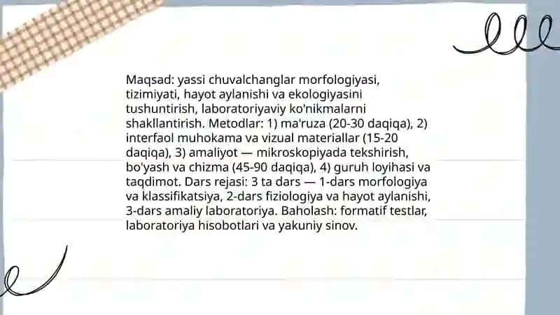 Yassi chuvalchanglar (Platyhelminthes) organish metodikasi va dars rejasi 3