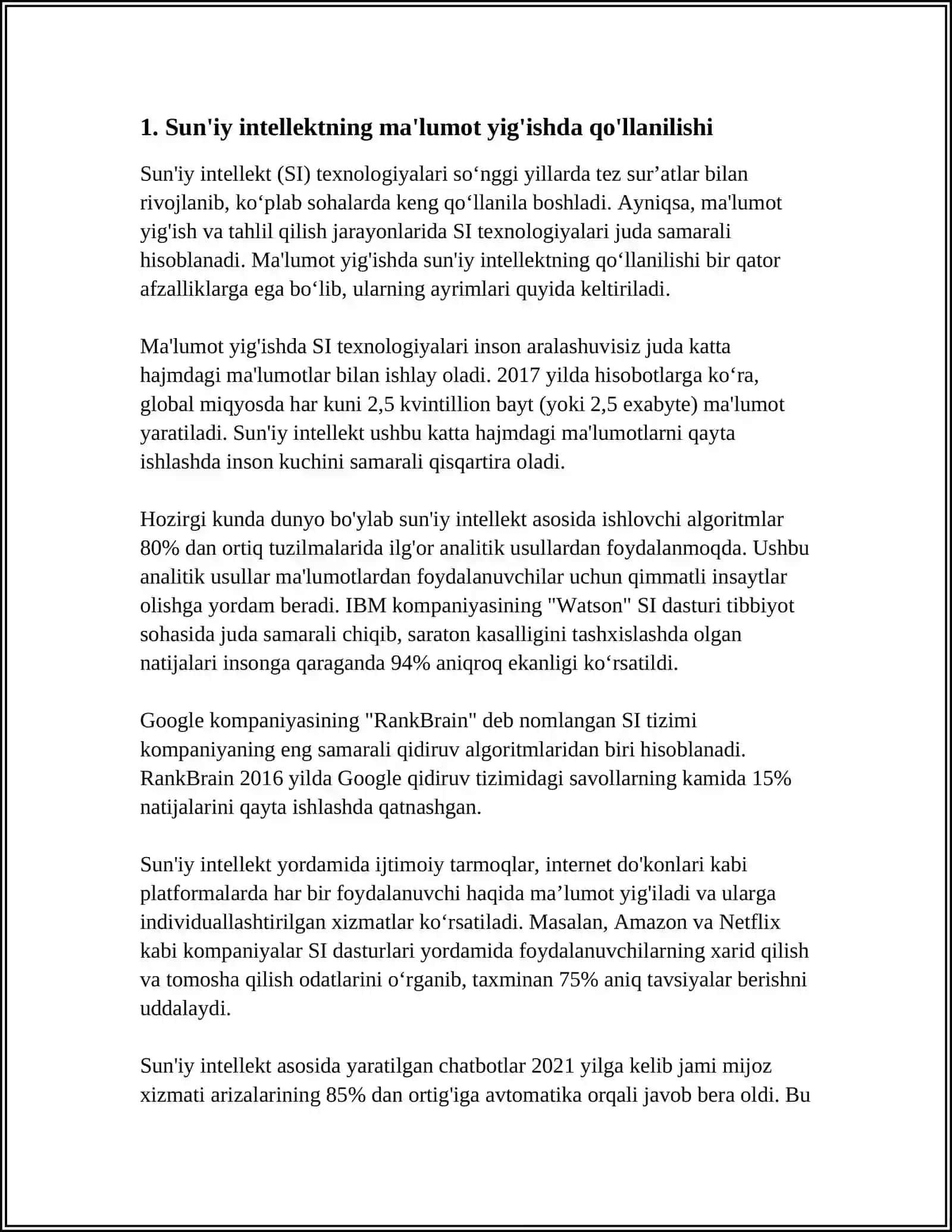 SUN'IY INTELLEKT KAFEDRASI MUSTAQIL ISH 3