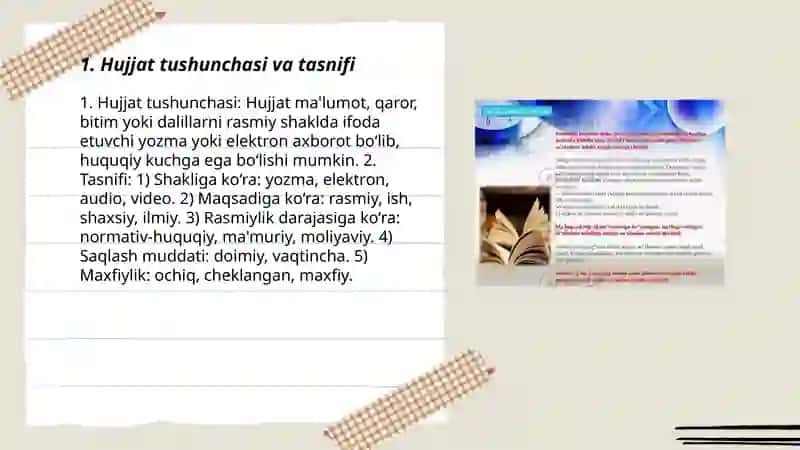 Hujjat turlari va xususiyatlari va adabiy til me'yorlarida tushuncha 3