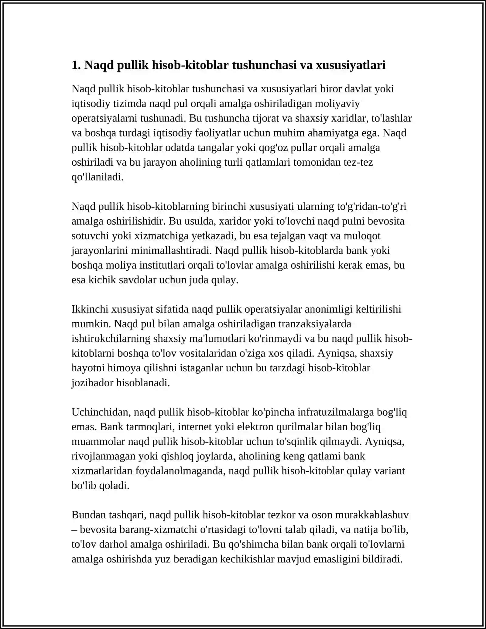 NAQD PULLIK VA NAQD PULSIZ HISOB-KITOBLAR, UNING AHAMIYATI VA TAMOYILLARI 3