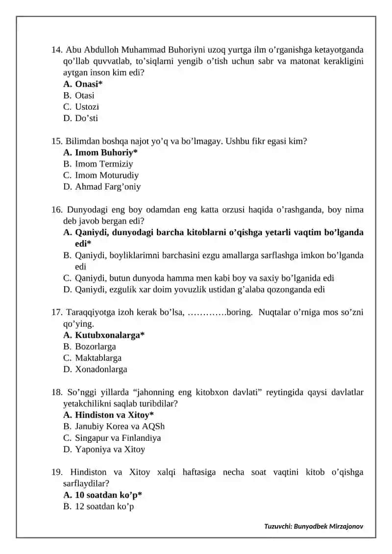 4-sinf “Tarbiya” fanidan test 3