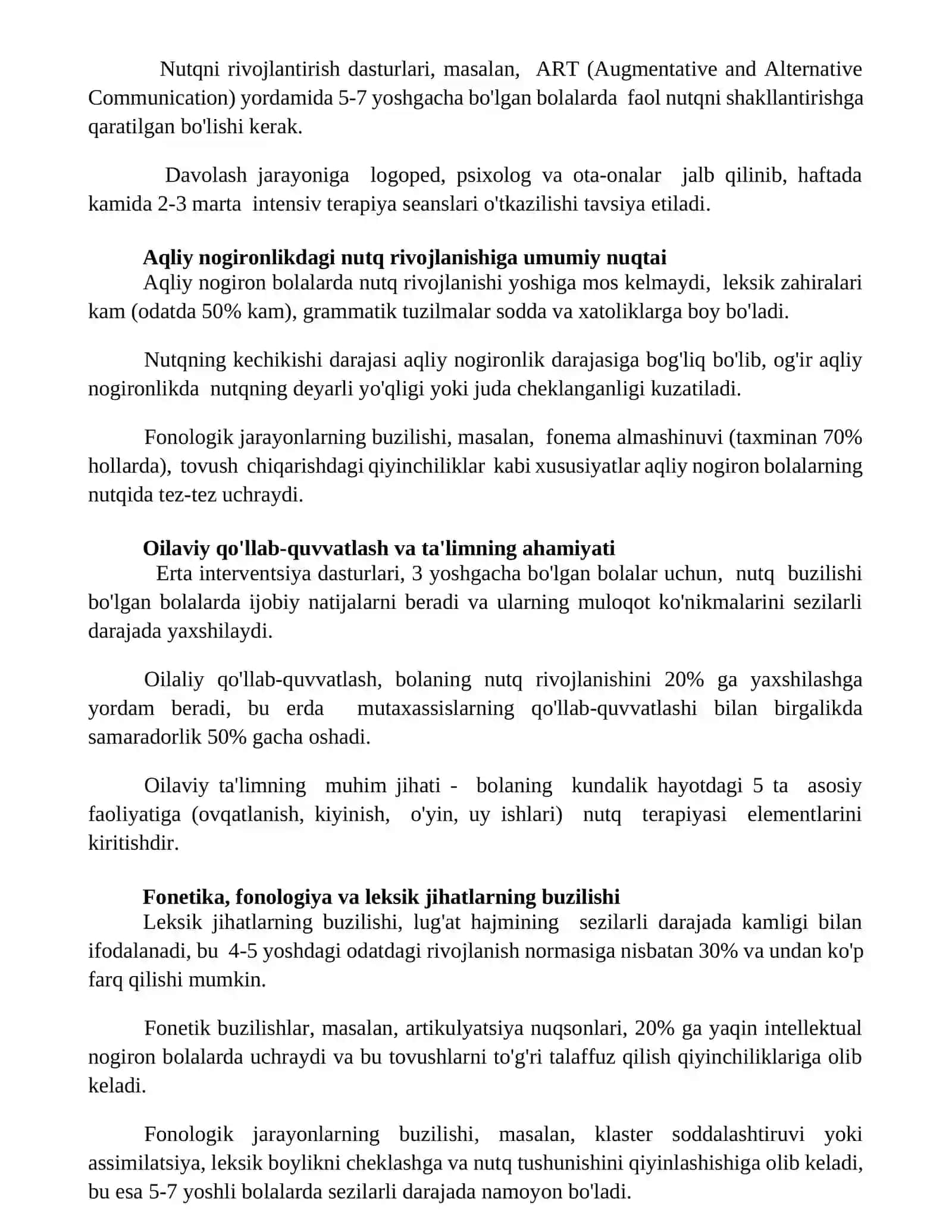 Intellektual kamchiliklardagi nutq rivojlanishini nospesifik kamchiliklarni o'xshash holatlar 3