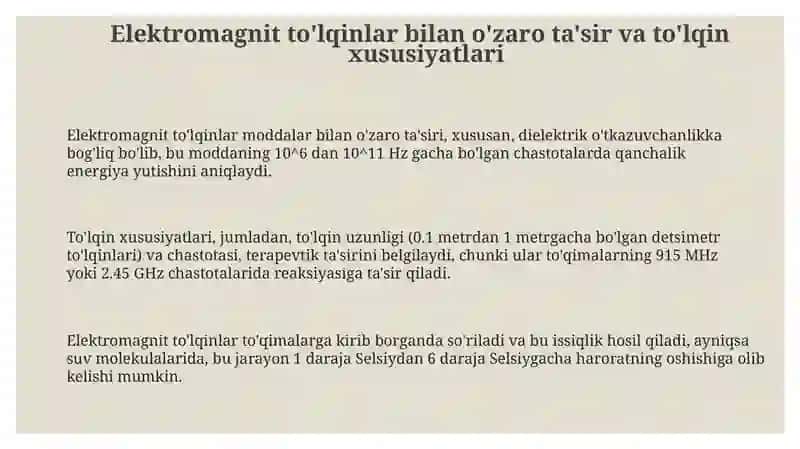 Elektromagnit to'lqinlar bilan o'zaro ta'sir va ularning biologik ta'sirlari 3