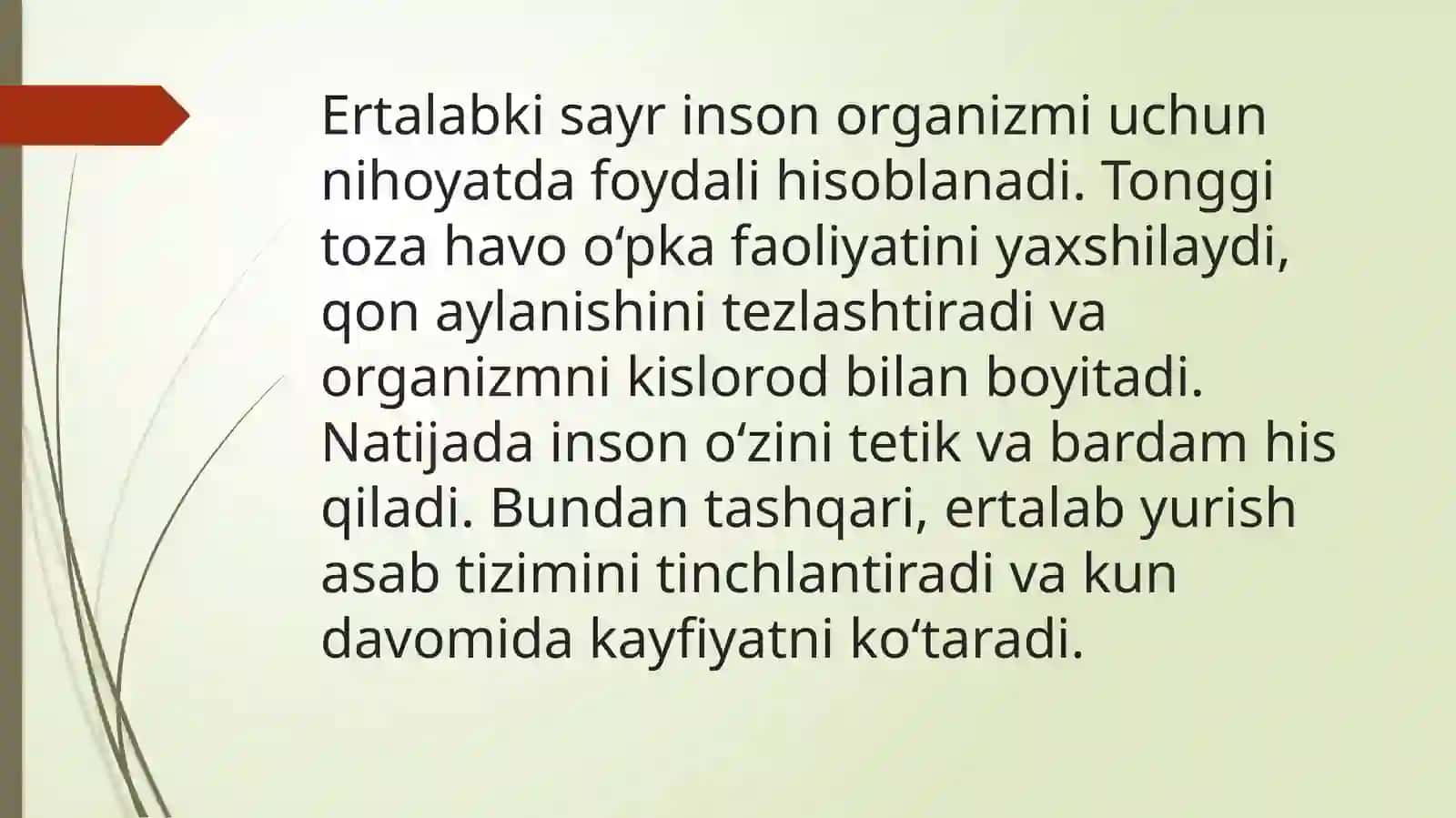 Ertalabki sayrni rejalashtirish va uning sog‘lom turmush tarzidagi ahamiyati 3