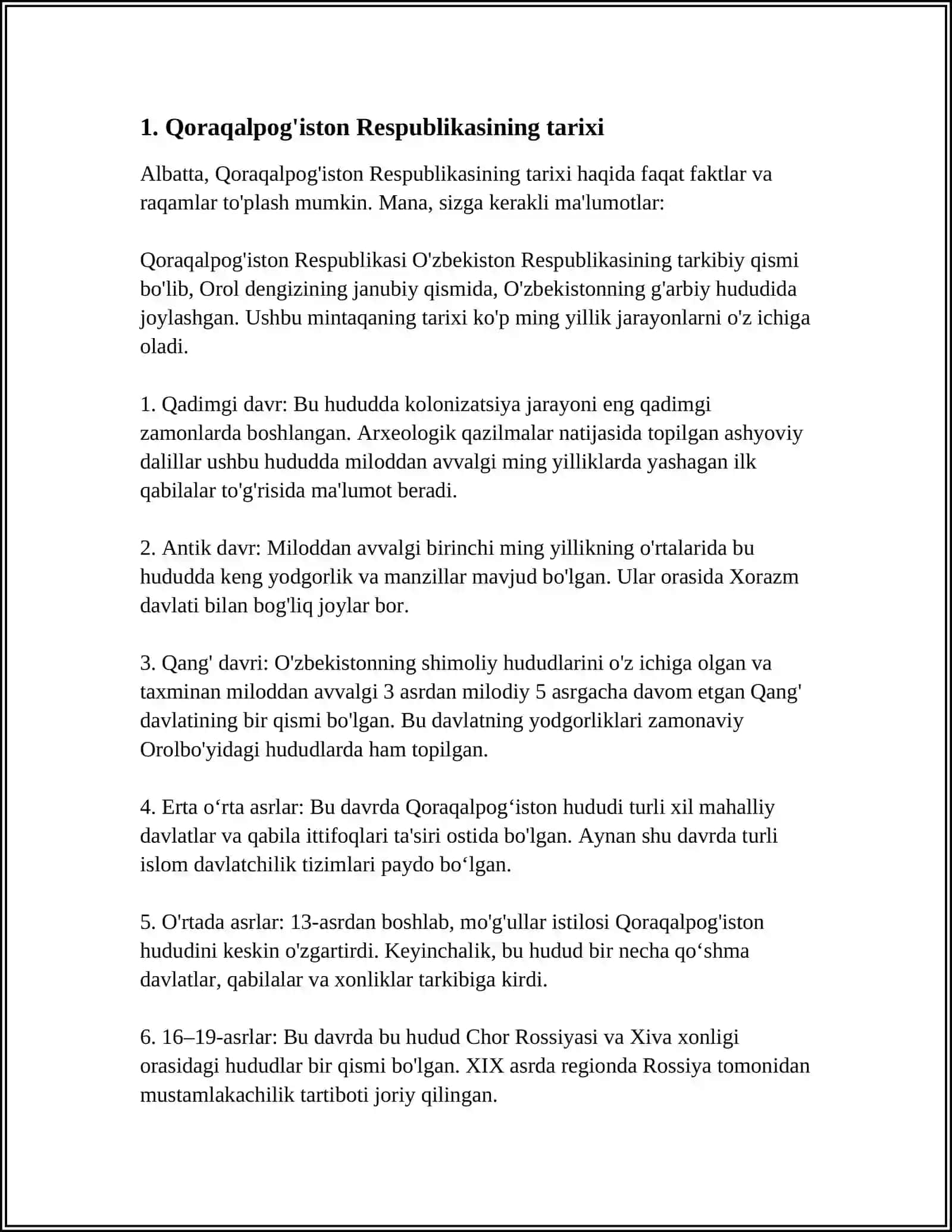 Qoraqalpo'g'iston Respublikasi Tarixi 3