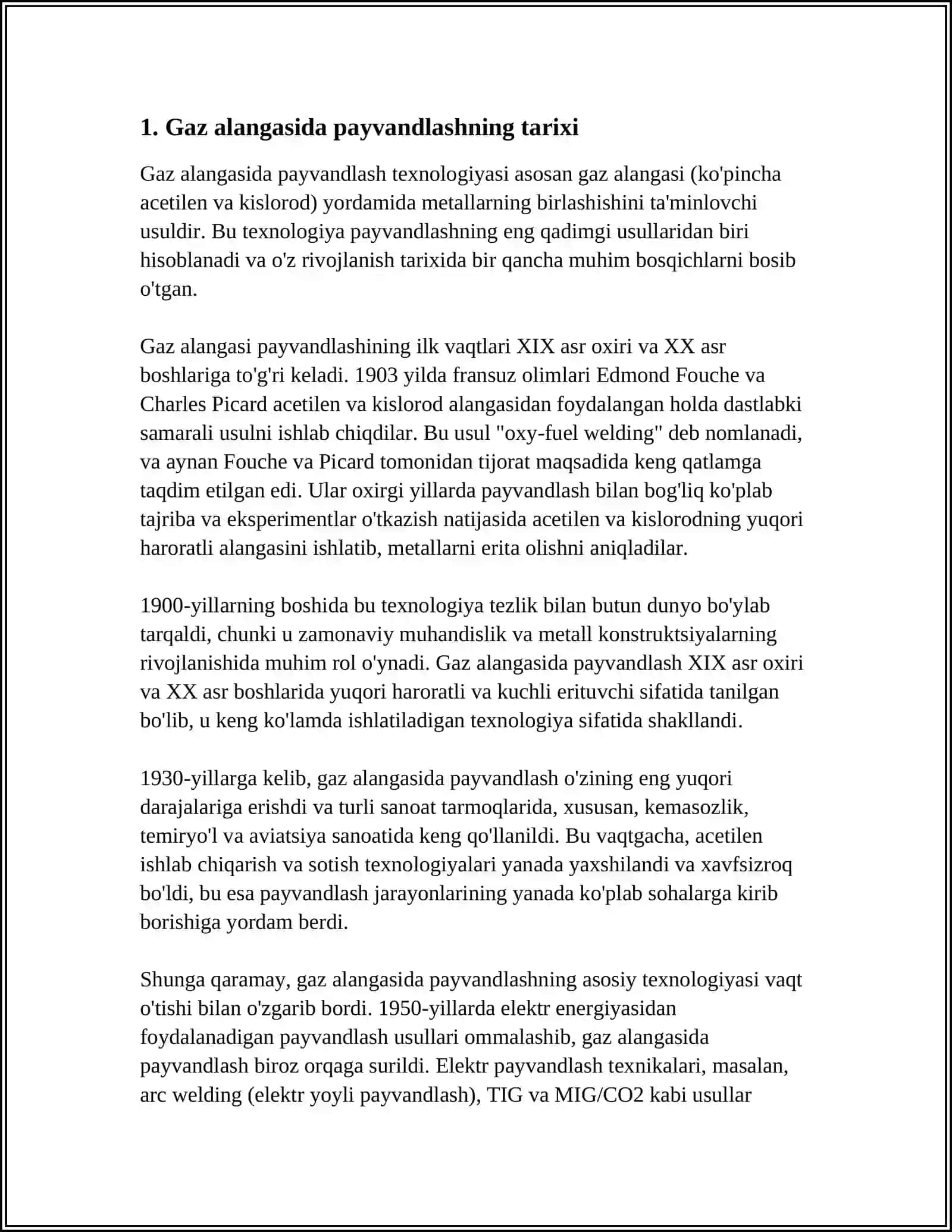 GAZ ALANGASIDA PAYVANDLASH VA QOPLASH, TASNIFI VA QOʻLLANILISH SOHALARI 3