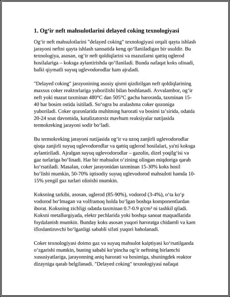 OGʻIR NEFT MAHSULOTLARINI KOKSLASH 3