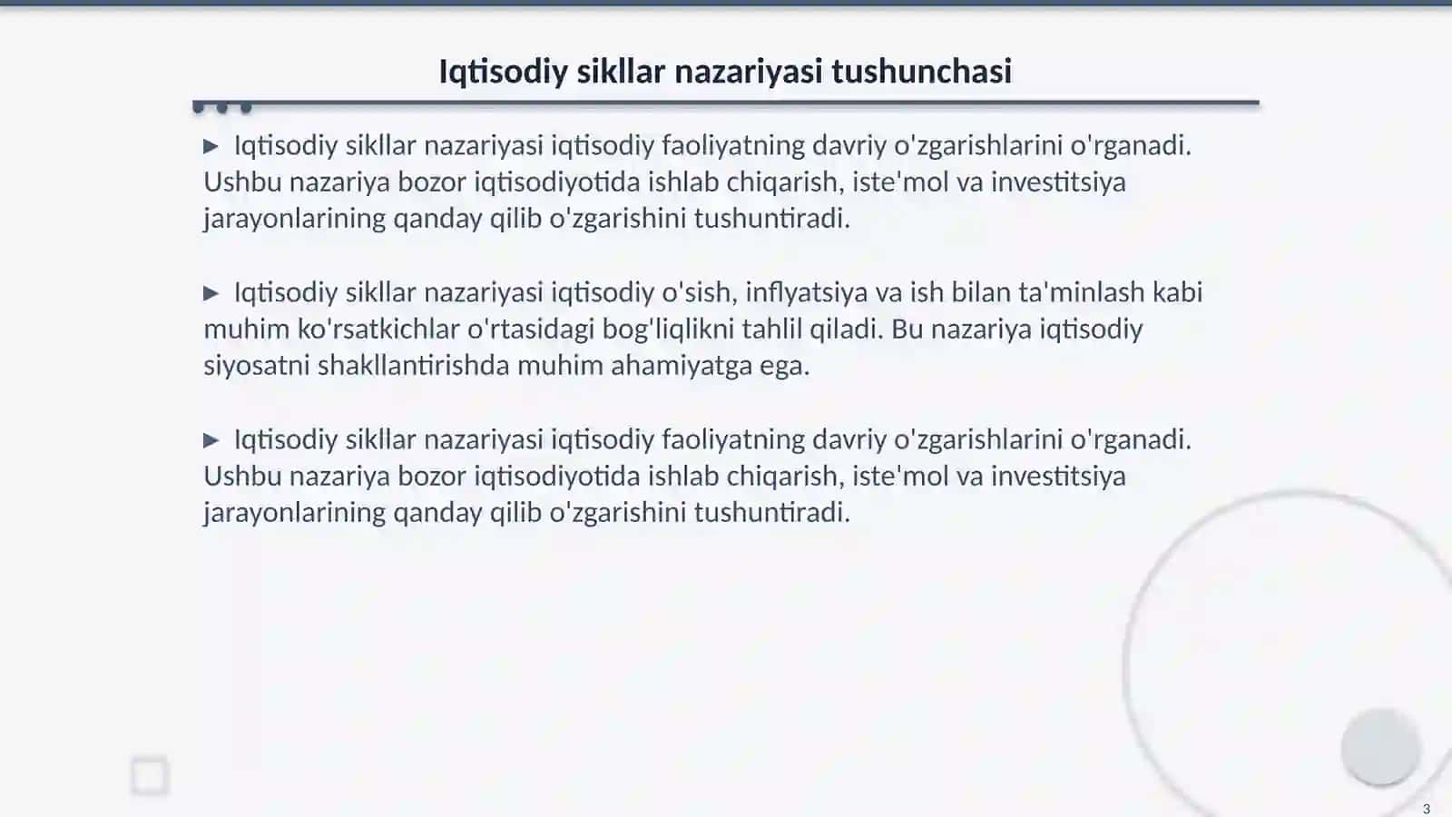 Iqtisodiy sikllar nazariyasi va Oʻzbekiston iqtisodiyotidagi tebranishlar 3