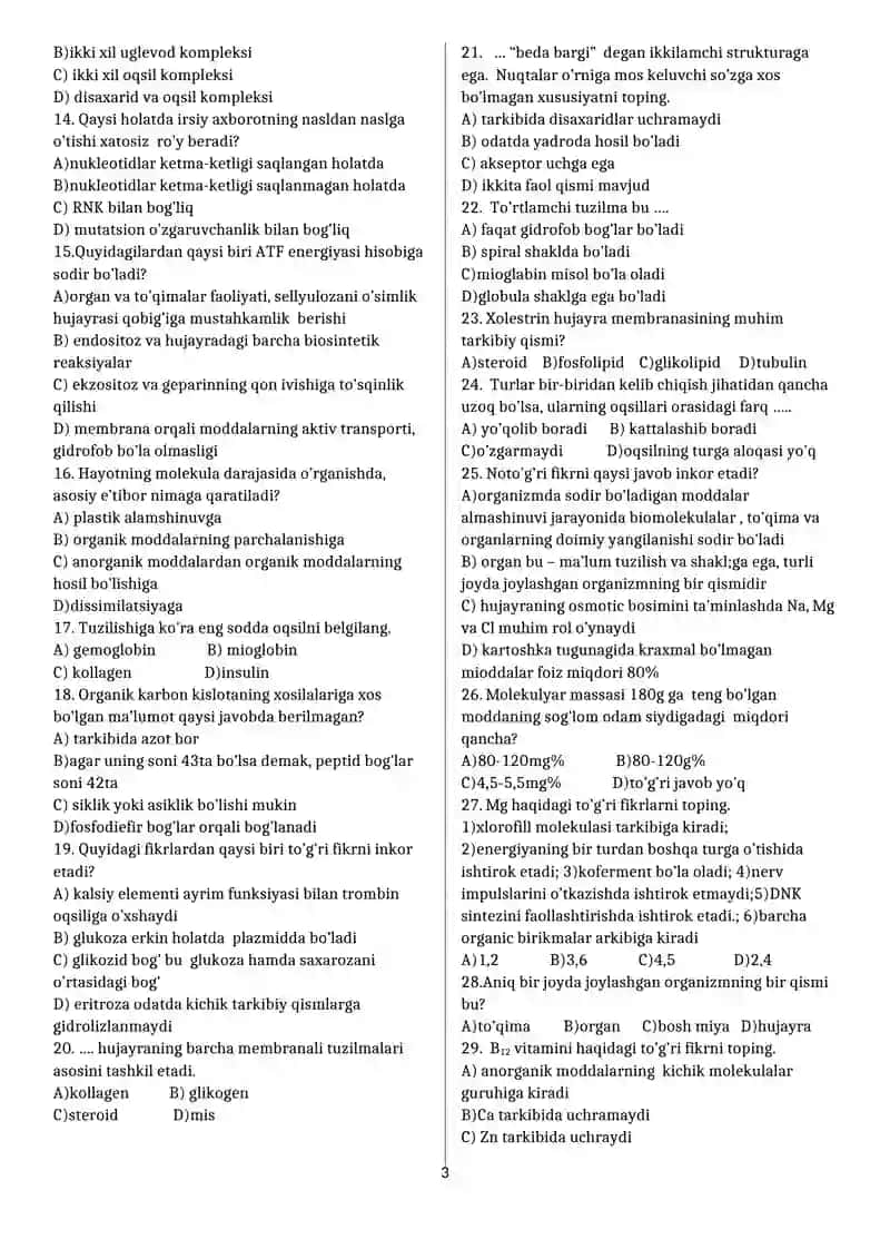 10-SINF biologiya test 3