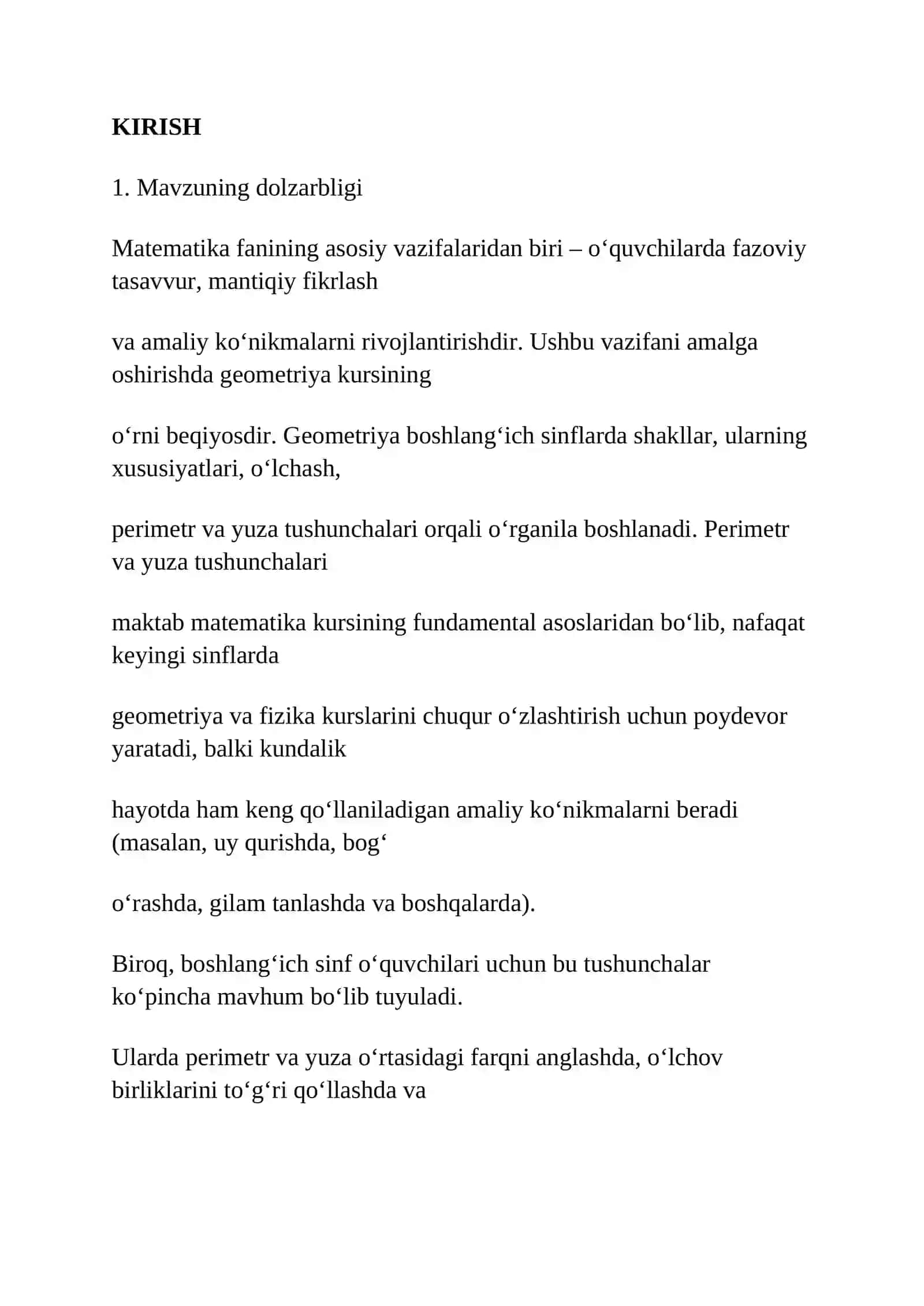 BOSHLANG‘ICH SINFLARDA PERIMETR VA YUZA TUSHUNCHALARINI O‘RGATISH METODIKASI 3