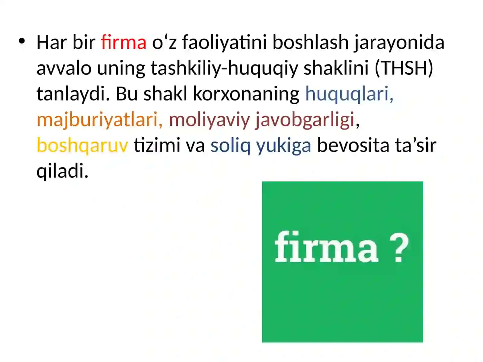 11 FIRMANING TASHKILIY-HUQUQIYSHAKLINI TAHLIL QILISH 3