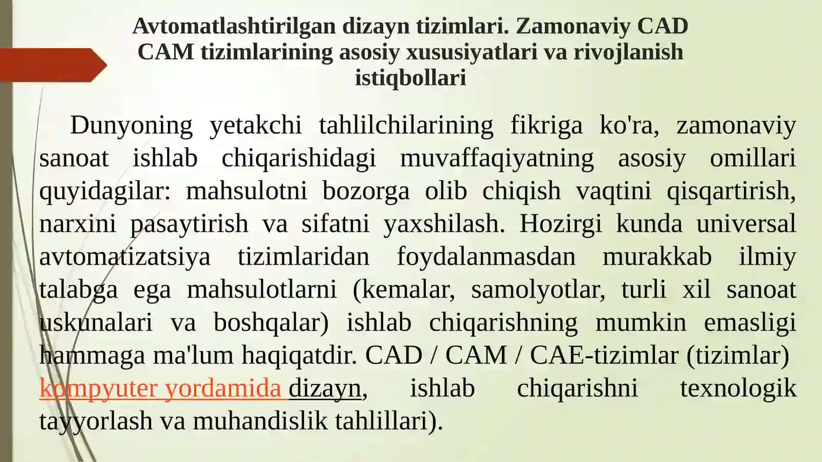 Texnologik obektlarni CAD/CAE/CAM tizimlarida loyihalash asoslari 3