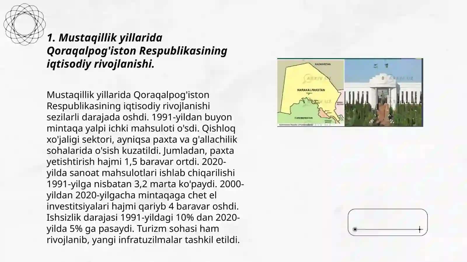 Mustaqillik yillarida Qoraqalpog'iston Respublikasining iqtisodiy rivojlanishi 3