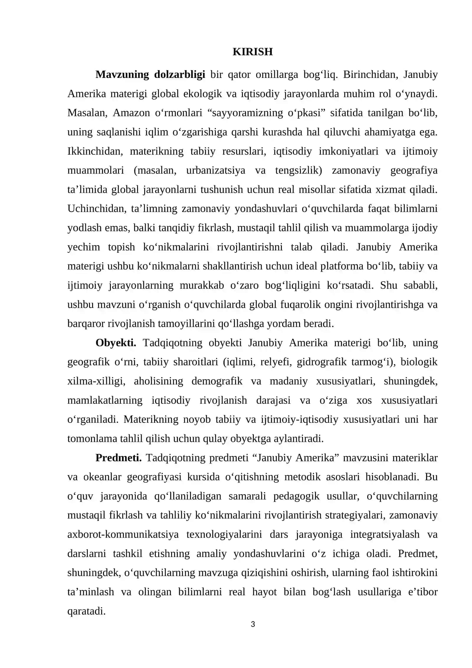 Materiklar va okeanlar geografiyasi kursida “Janubiy Amerika” mavzusini o’rganish metodikasi 3
