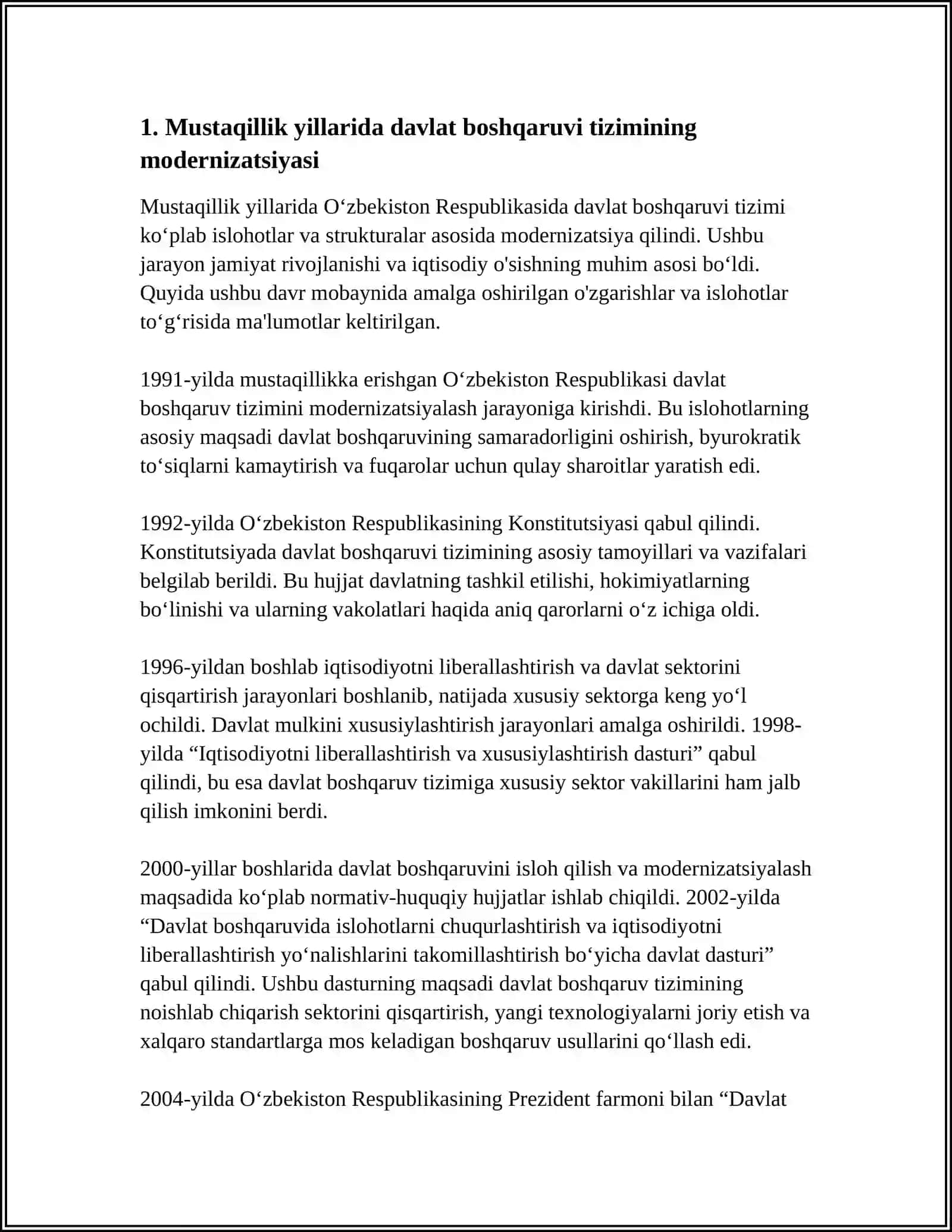 MUSTAQILLIK YILLARIDA DAVLAT BOSHQARUVI TIZIMIDA AMALGA OSHIRILGAN ISLOHOTLAR 3