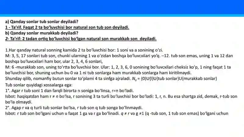Tub va murakkab sonlar. Murakkab songa bo‘linish alomati 3