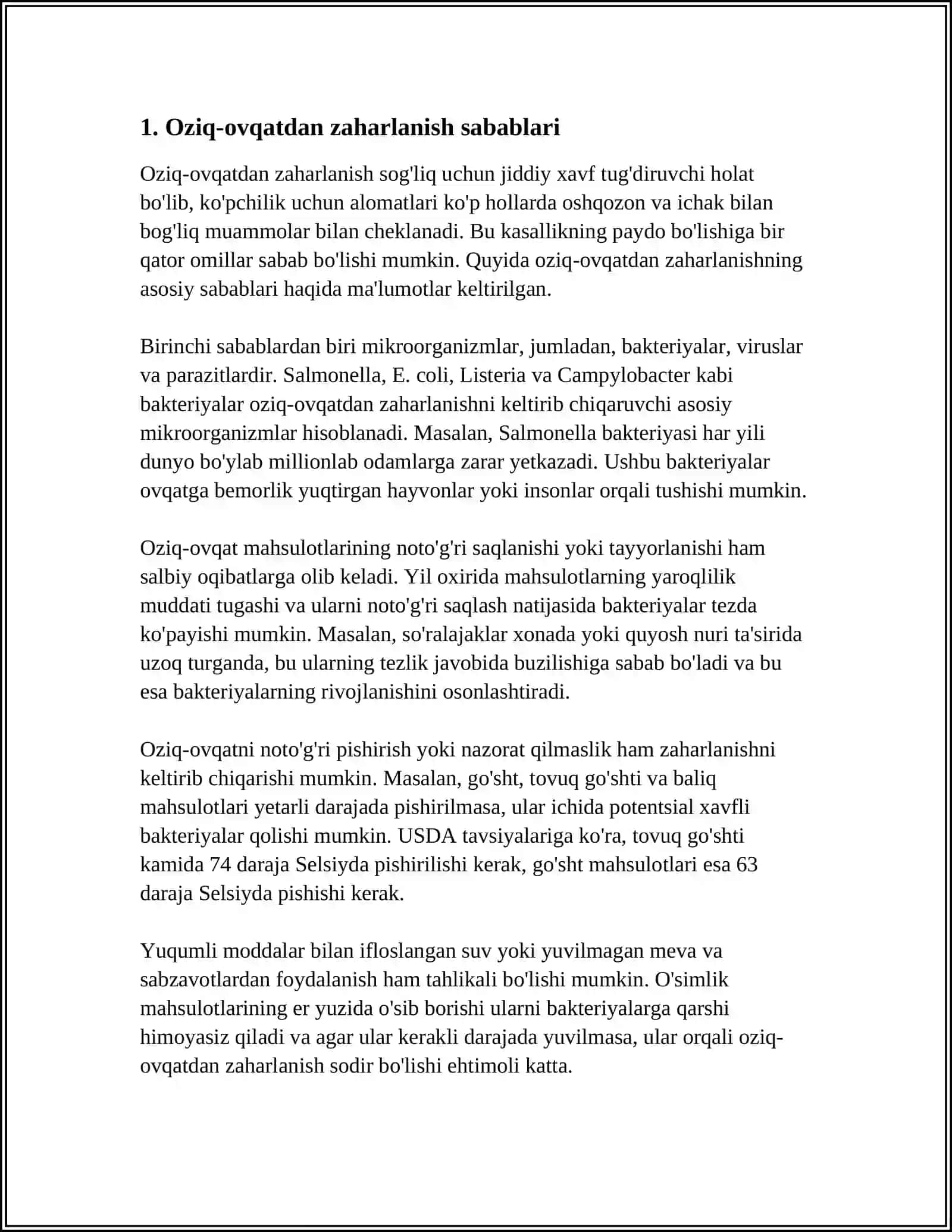 OVQATDAN ZAHARLANISHLAR VA ULARNI OLDINI OLISH CHORALARI 3